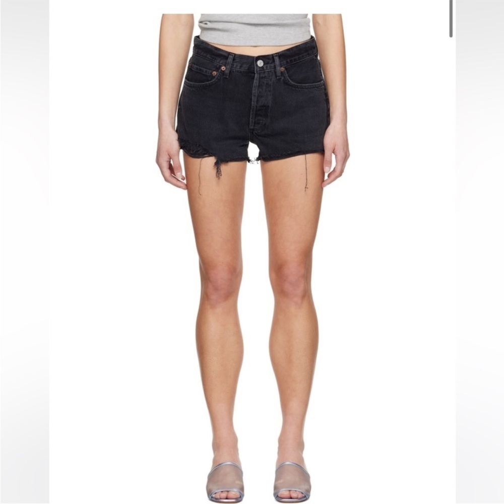 AGOLDE black Parker short, size US 29 high waisted distressed frayed denim jorts